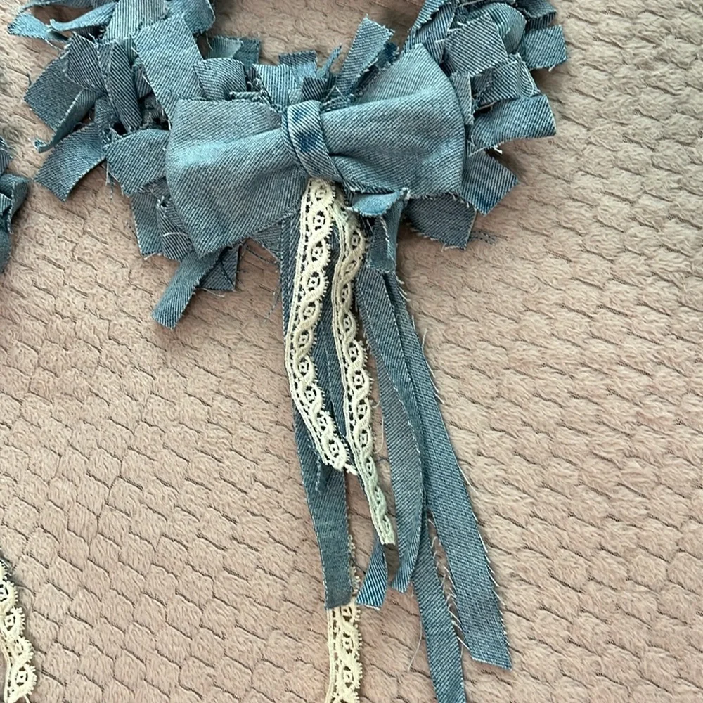 Shabby Rag Denim Wreath Bundle Lot Small Boho Country Farmhouse Western Bow